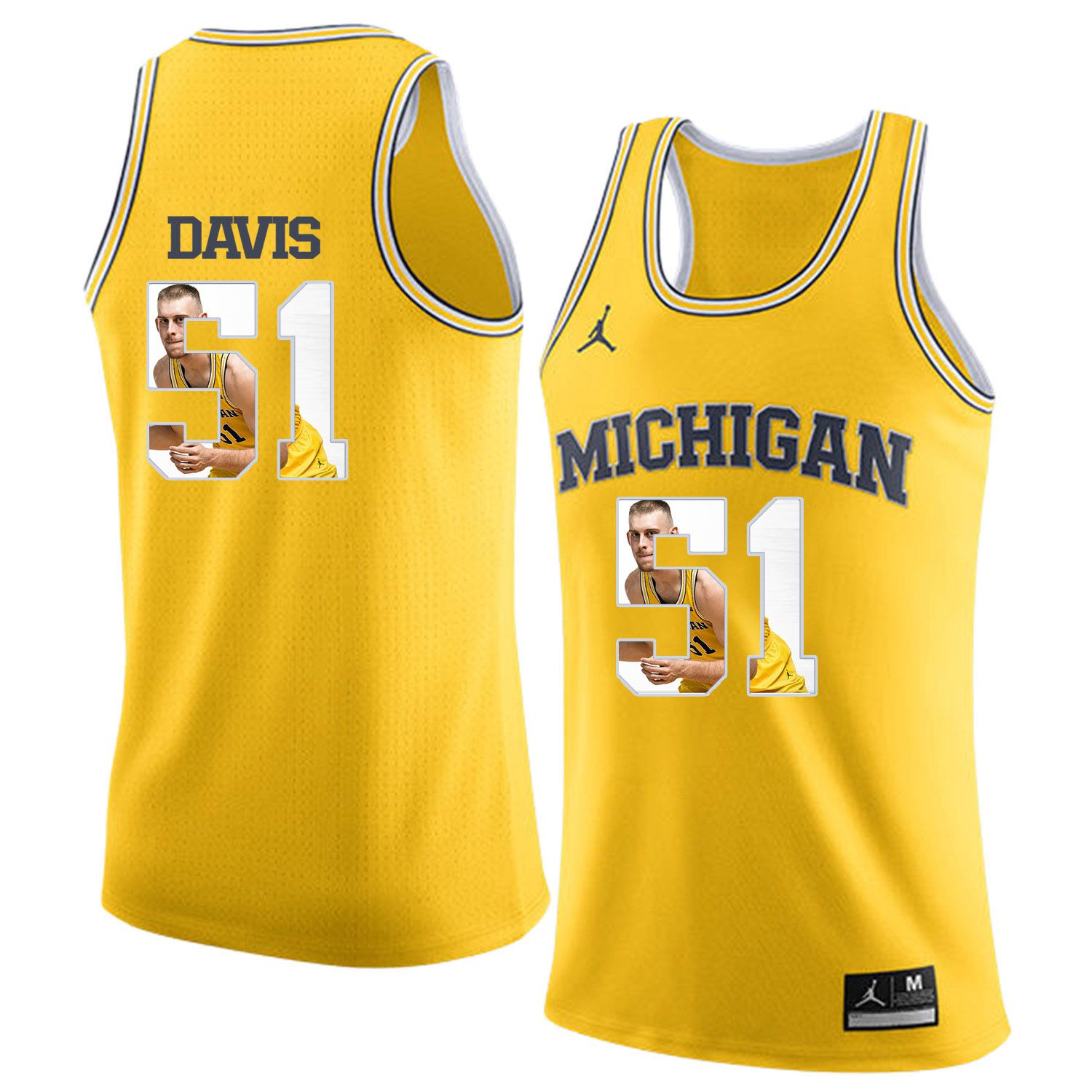 Men Jordan University of Michigan Basketball Yellow #51 DavisFashion Edition Customized NCAA Jerseys->customized ncaa jersey->Custom Jersey
